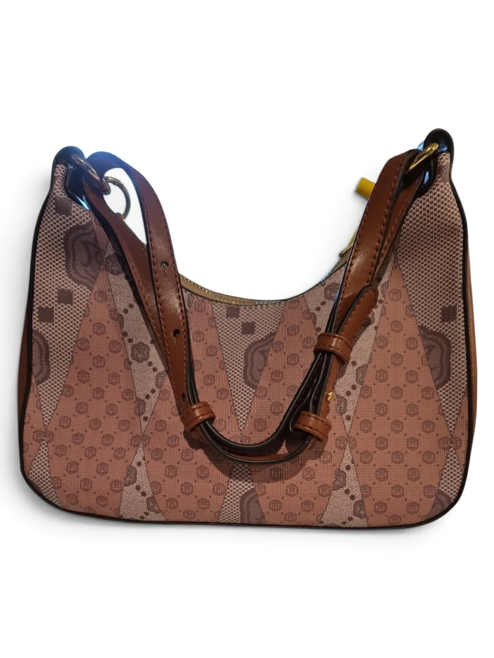 Tan And Salmon Tinted Patterned Shoulder Bag with Coin Pouch
